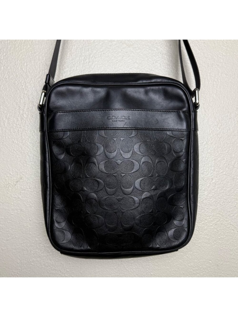 COACH Charles Flight Embossed Signature C Leather Crossbody - Black (F11741)